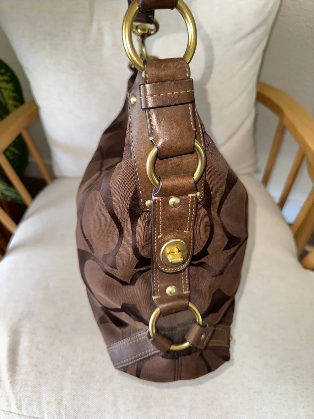 Coach Y2K Vintage Signature Carly Canvas Large Brown Hobo Shoulder Purse #10620